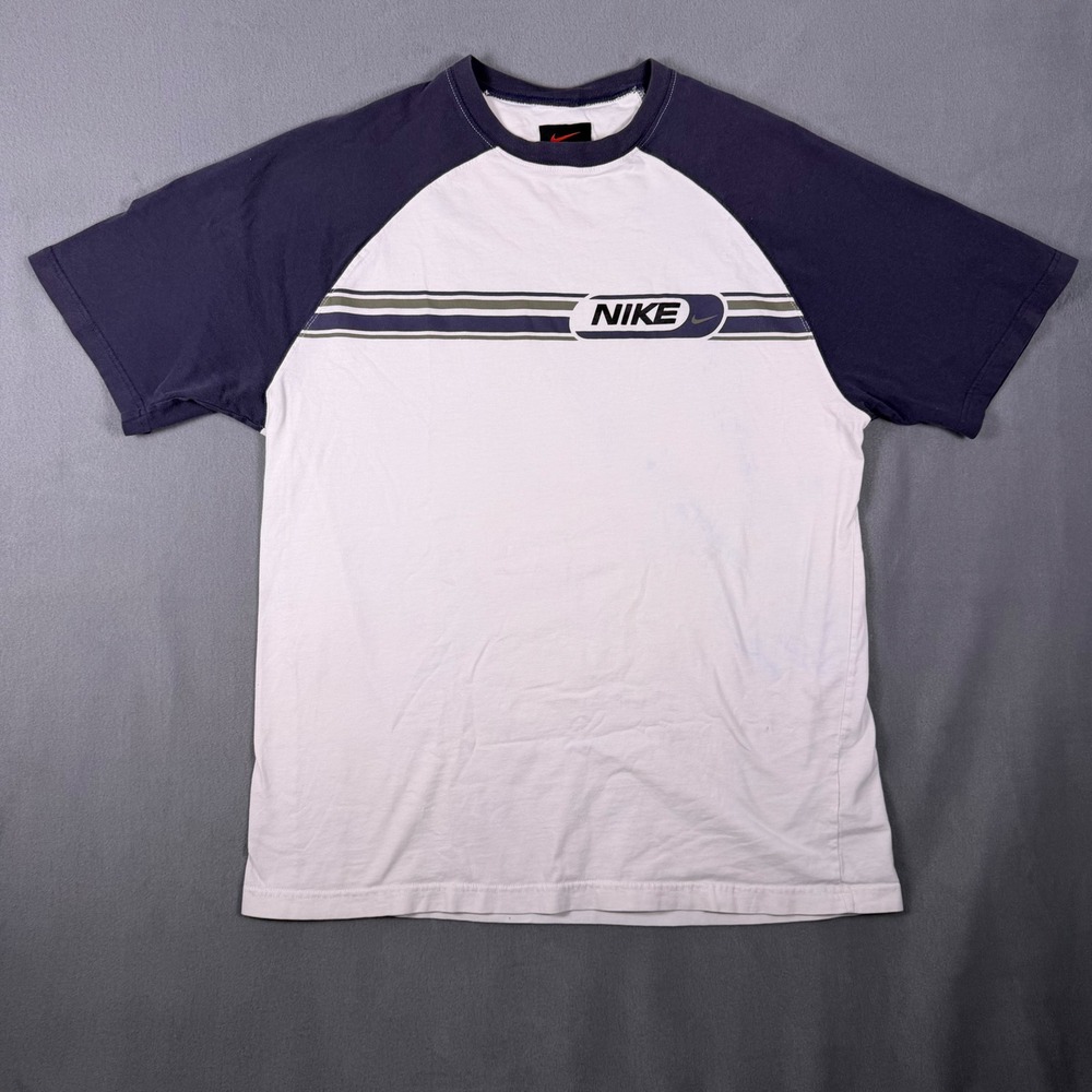 Nike Raglan T-Shirt Graphic Stripe XL White Blue